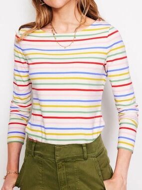 Boden Ella Stripe Multicolor Boatneck Womens Cotton Long Sleeve Tee Medium